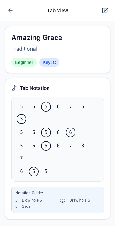 Hi-fi prototype tab detail screen